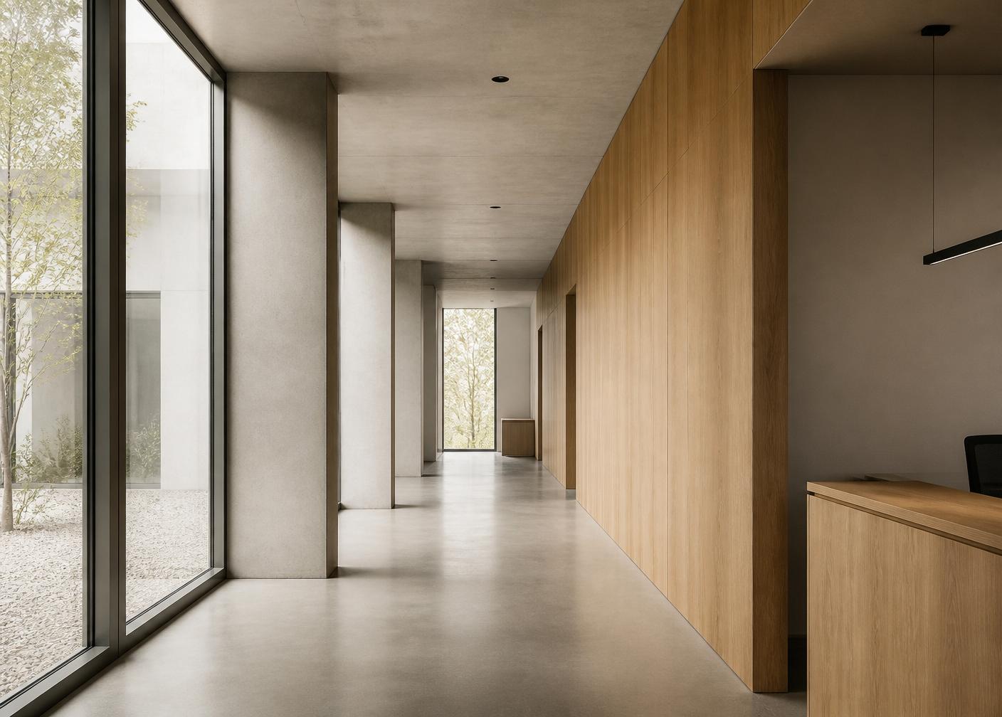 Couloir de bureau moderne et lumineux
